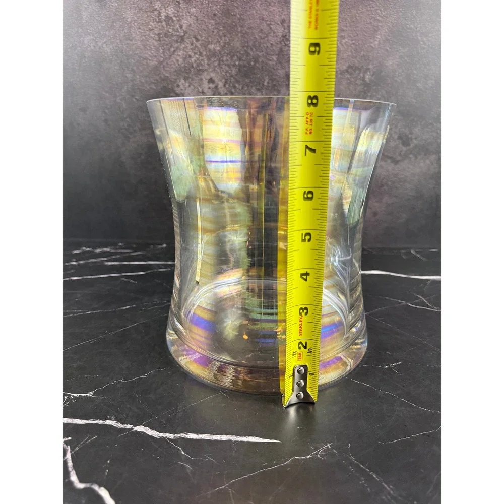 Iridescent Curved Crystal Glass 8in Tall X 7.5in Wide Vase Beautiful!